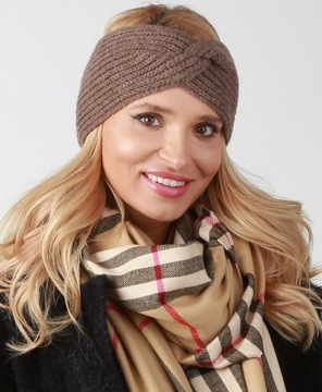 Зимняя повязка на голову из польской плетеной ткани Boho Brown O2