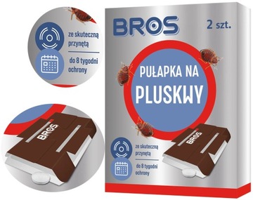 BROS Lep Pułapka na Pluskwy z Przynętą Ochrona do 8 Tyg. 2 szt + 2 tabletki