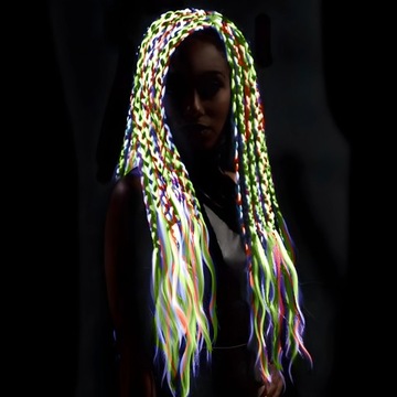 Синтетические волосы для косичек, СВЕТЯЩИЕСЯ ЦВЕТНЫЕ, для детских кос.