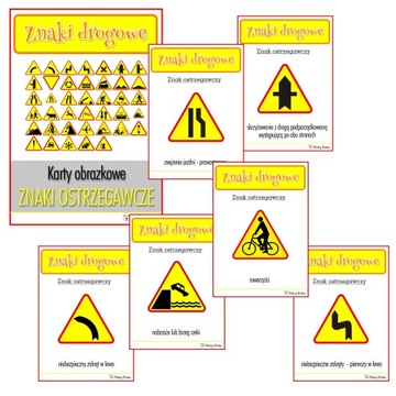 Karty obrazkowe - ZNAKI DROGOWE * 40 kart * ZNAKI OSTRZEGAWCZE