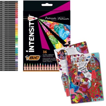 BIC INTENSITY PREMIUM KREDKI OŁÓWKOWE 36 KOLORÓW + KOLOROWANKA GRATIS