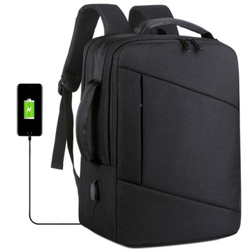 TORBA PLECAK 2W1 MĘSKI LEKKI PRACA PODRÓŻ CZARNY SZARY LAPTOP USB