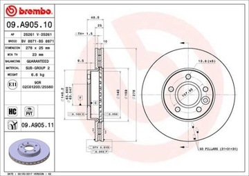 BREMBO 09.A905.11 ДИСК ГАЛЬМІВНА (1 ШТ) 