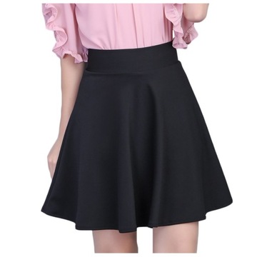 Spódnica ROZKLOSZOWANA przed kolano CZARNA gładka