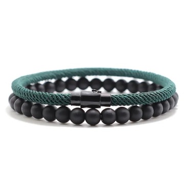 Ekonomiczne 2 sztuki pasujące zestaw bransoletek Unisex 6mm kamień onyksowy