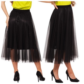 CZARNA SPÓDNICA TIULOWA DAMSKA BEZ WZORU ZWIEWNA WYGODNA TIUL MORAJ L/XL