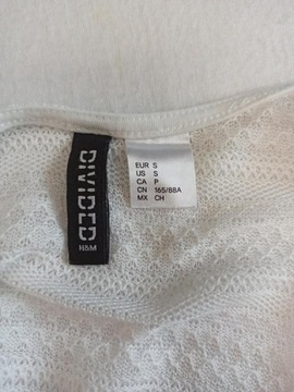 H&M DIVIDED TOP KRÓTKI ECRU Z FRĘDZLAMI r. S