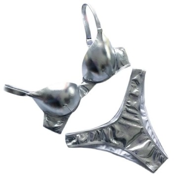 New Shiny Push Up Bikini PU Faux Leather Swimsuit
