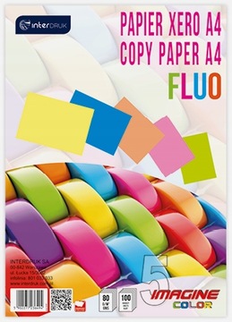 NEONOWY PAPIER SZKOLNY KSERO FORMAT A4 MIX KOLORÓW INTERDRUK RYZA 100ARK.