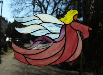 Витражный ангел Tiffany Kal розового цвета, для подвешивания