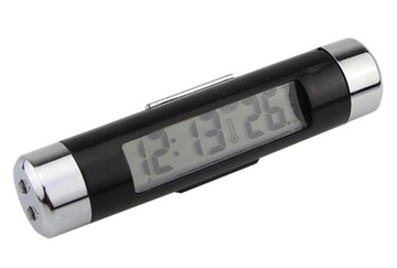 ZEGAREK TERMOMETR SAMOCHODOWY LCD CYFROWY PODŚWIETLENIE DO KRATKI NAWIEWU