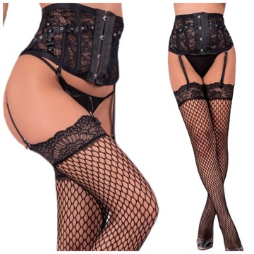 Szeroki pas do pończoch + Pończochy Kabaretki L/XL