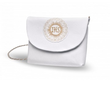 Torebka komunijna z złotą hostią JHS