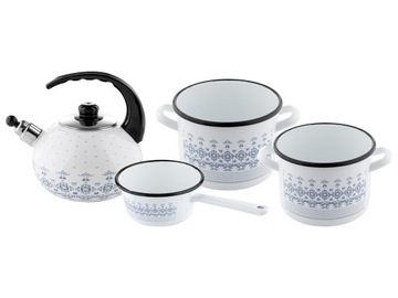 Zestaw garnków czajnik Emalia Pleszew Majolica