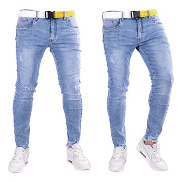 Spodnie męskie JEANSOWE zwężane BERAT r.35 + pasek