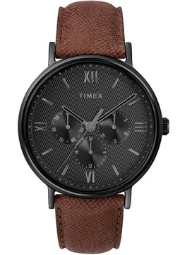 Zegarek męski TIMEX Southview slim czarny na brązowym pasku data