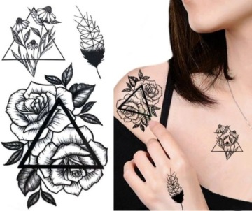 Геометрические Цветы ТАТУ с Розами ТРЕУГОЛЬНИКИ M149
