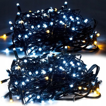 SOPLE LAMPKI KURTYNA FLASH BIAŁE ZIMNE DUŻE LEDY 10M ZIELONY KABEL 300SZT