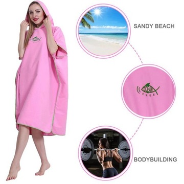 Пончо для серфинга для смены одежды, быстросохнущий гидрокостюм из микрофибры для взрослых розового цвета.