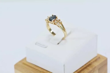 CUDNY PIERŚCIONEK Z SZAFIREM 1 CT I BRYLANTAMI 0.45 CT 585 WYCENA 4100 ZŁ