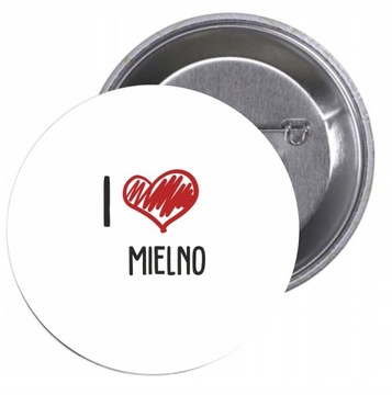 Przypinki buttony I LOVE MIELNO z grafiką TANIO