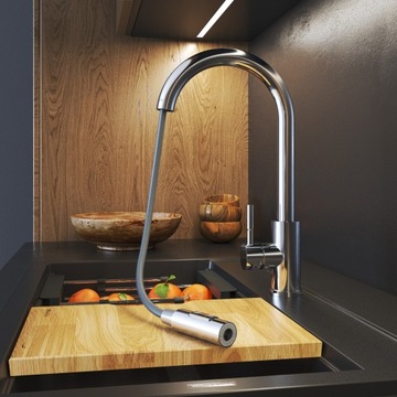 КУХОННЫЙ Смеситель, ВЫДВИЖНОЙ ИЗЛИК, ХРОМ, СТАЛЬНОЙ КУХОННЫЙ Смеситель, LOSETO