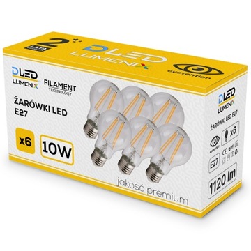 6x Żarówka LED E27 1120lm 10W FILAMENT NEUTRALNA