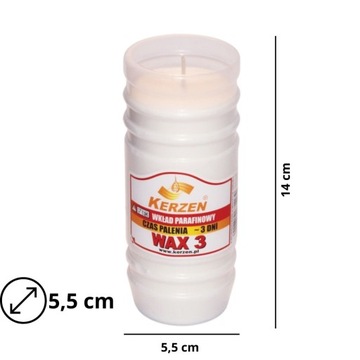 ZNICZ WKŁAD DO ZNICZY PARAFINOWY CMENTARZ NA GRÓB 3DNI WAX 3