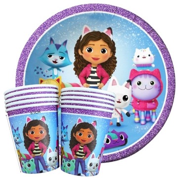 НАБОР ТАРЕЛОК КРУЖКИ Кошачий домик Габи ДЕНЬ РОЖДЕНИЯ x20