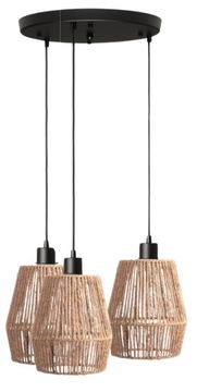 Lampa potrójna plafon czarny klosz boho naturalny
