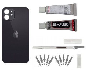 Klapka Tył iPhone 12 Czarny + Nożyk + Klej