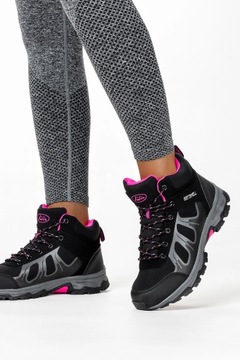 ЖЕНСКИЕ ТРЕККИНГОВЫЕ ОБУВИ SOFTSHELL ЧЕРНЫЕ НА ШНУРОВКЕ РОЗОВЫЕ АКСЕССУАРЫ размер 37