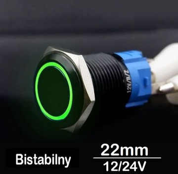 Przycisk sterowniczy przełącznik SPDT metalowy czarny 22mm LED 12V 24V bi