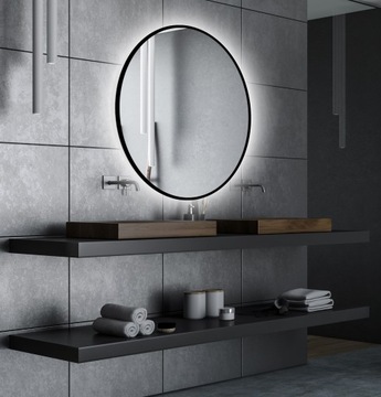 КРУГЛОЕ ЗЕРКАЛО 80 СВЕТОДИОДНОЙ ПОДСВЕТКОЙ ЧЕРНОЕ СЕРЕБРЯНОЕ ЗОЛОТОЕ РАМА НА ВЫБОР