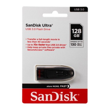 PenDrive SanDisk Ultra USB 3.0 128 ГБ флэш-памяти 130 МБ/с черный
