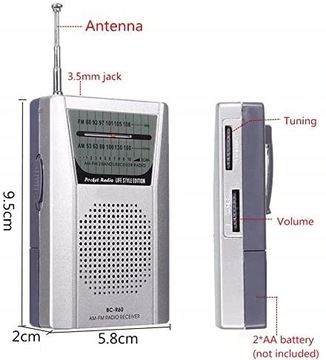 МИНИ-ПОРТАТИВНОЕ AM FM-РАДИО + 2 батарейки АА