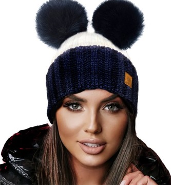 Zimowa CZAPKA CIEPŁA z dwoma pomponami Woolk