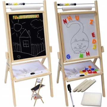 TABLICA KREDOWA MAGNETYCZNA Drewniana 6w1 PAPIER LICZYDŁO ALFABET Akcesoria