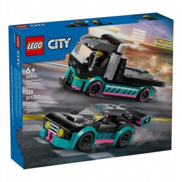 LEGO CITY 60406 SAMOCHÓD WYŚCIGOWY AUTO WYŚCIGÓWKA I CIĘŻARÓWKA TIR LAWETA
