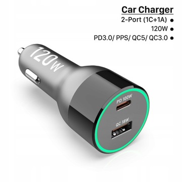 120W ładowarka samochodowa USB C, QC5 PD 100W P