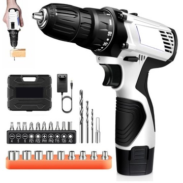 АККУМУЛЯТОРНАЯ ДРЕЛИ-ОТВЕРТКА 12 В, 2 прочных литиевых аккумулятора, комплект