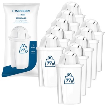 Filtry wody aquaclassic STANDARD do dzbanek filtrujący szklany Wessper 10x