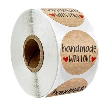naklejki okrągłe HANDMADE WITH LOVE - 2,5cm, 50szt