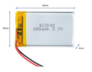 Литий-полимерный аккумулятор 680 мАч 3,7 В JST 423048