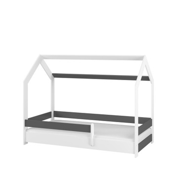 Łóżko dziecięce DOMEK BABY BOO 180x80 BIAŁY GŁADKI + ANTRACYT