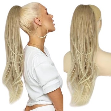 Peruka damska, włosy syntetyczne, koński ogon blond długa, fale, miękka