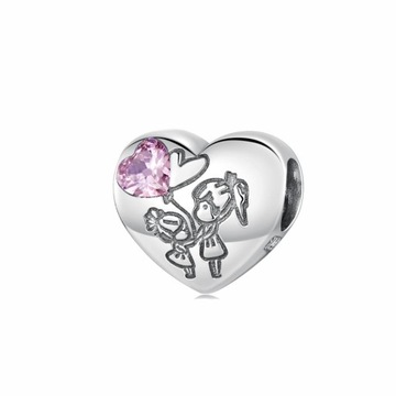 Charms ORNAMO Serce Siostrzana Miłość Cyrkonia różowa Srebro próba 925