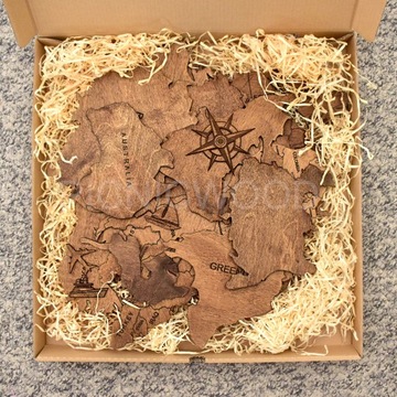 Деревянная карта мира на стену с булавками, 20 шт.