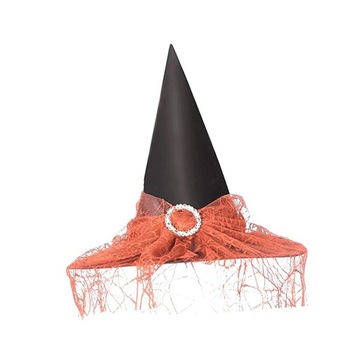 Halloweenowy kapelusz czarownicy z gazą Nowoczesne zdjęcie pomarańczowe