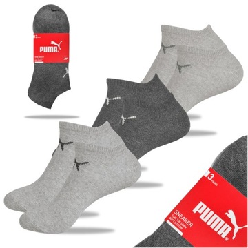 Puma Skarpety Męskie Stopki Sneaker Bawełniane Szare 3 pary Rozmiar 39/42